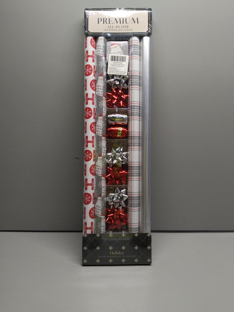 LaRibbons Christmas Wrapping Paper Set, Holiday Gift Wrap with Classic Deer/Red White Plaid/Berries Design, Perfect for Season Party, Xmas Presents & Decoration, 30 Inch X 10 Feet-4 Rolls