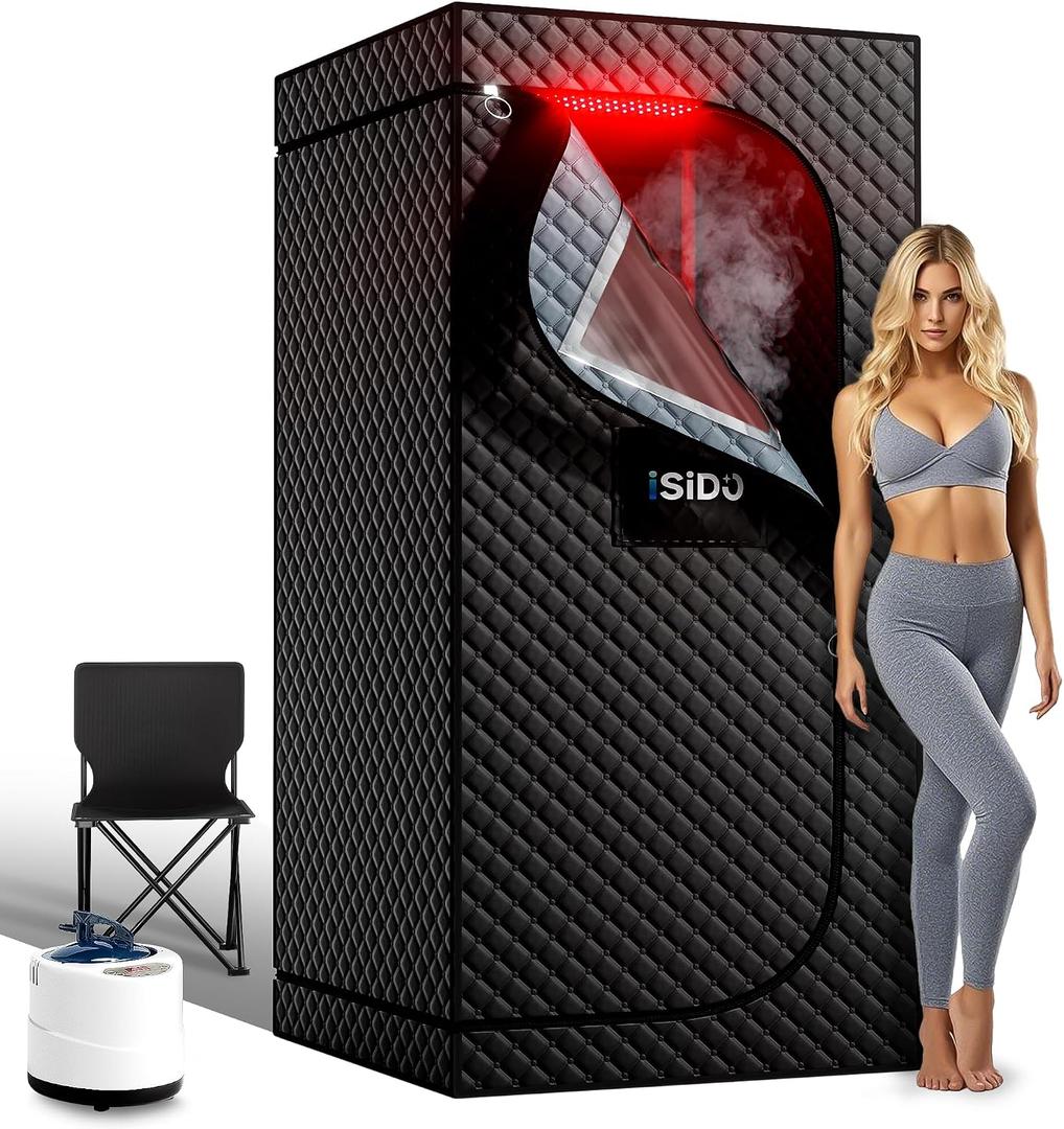 Upgraded Infrared Steam Sauna with 660nm Red Light Therapy & 850nm Infrared Light Panel, 3L 1300W Steamer, Folding Chair, XXL Portable Sauna Personal Sauna Box Sauna Tent Home Sauna