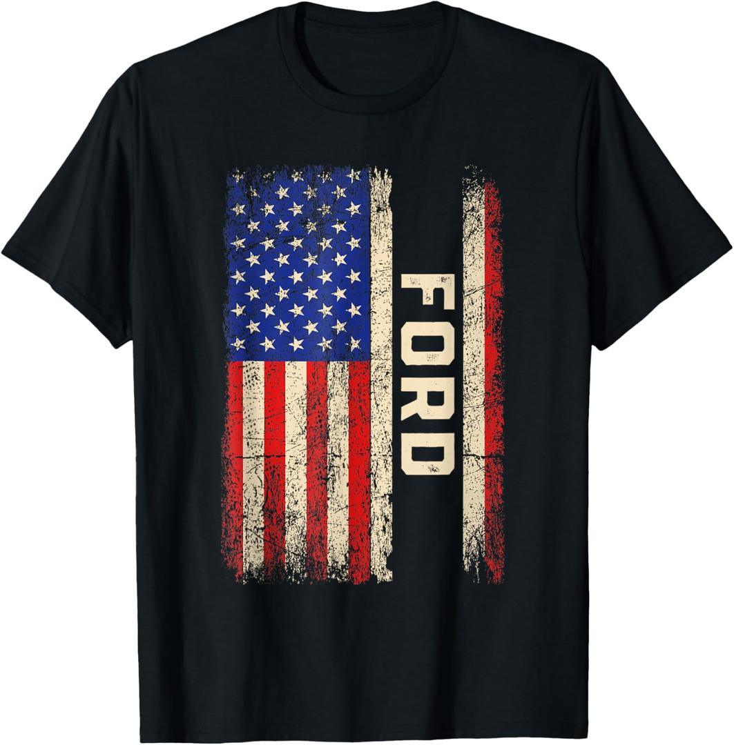 Ford Last Name Shirt Ford Name American Flag T-Shirt, Black 