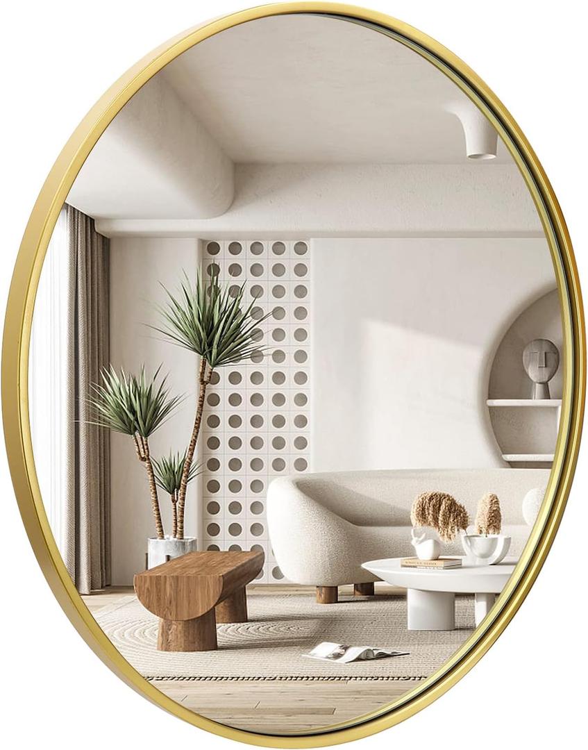 Wall Mirror 42 inch Gold Round Wall Mirror for Entryways, Washrooms, Living Rooms