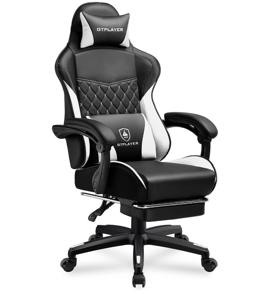 GTPLAYER Gaming Chair, High Back Leather Computer Gaming Chair with Footrest, Ergonomic Height Adjustable Office Chair with Removable Cover and Lumbar Support for Gaming and Work