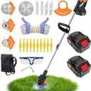 Electric Weed Wacker Cordless stringless,Grass Trimmer,with 2 Batteries, 1 Charger, 3Types Blades, Weed Wacker Eater Battery Powered Lightweight Battery Weed Trimmer for Yard and Garden