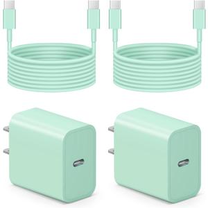iPhone 17 16 15 Charger Fast Charging - 2 Pack 20W USB C Charger Block with 6FT Type C Cable Compatible with iPhone 17/17 Pro/17 Pro Max/Air/16/16e/15, iPad Pro, Air M3/M2/5/4, 11th/10thGreen