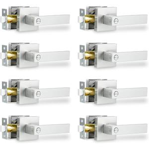 RAZCC Privacy Door Lever, Heavy Duty Interior Door Handles for Bathroom & Bedroom Privacy Door Lock Handle Keyless Door Knobs in Satin Nickel for Right & Left Sided Doors, 8 Pack