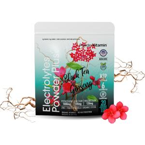 2 x PowderVitamin Electrolytes Powder Plus (20 Servings) Black Tea Ginseng Electrolyte Powder Keto, Sugar Free, Pink Himalayan Salt,1000mg Potassium,120mg Calcium,120mg Magnesium, Hydration Powder