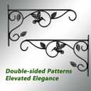 Elegant Bird Pattern Wall Hooks - Metal Plant Hangers for Indoor & Outdoor - Rust-Resistant Bracket for Plants, Feeders, Chimes, Lanterns (Black, 2 Pack - 14 inch)