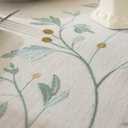 Joyfol Day Rustic Waterproof Linen Tablecloth, Heavy Weight Beige Embroidery Table Cloths for Rectangle Tables, Burlap Farmhouse Table Covers (Green Leaves, 55''x 86'')