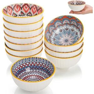 Noamus 8  Pack Small Ceramic Bowls Set, 10Oz Colorful Dessert Bowl, 4.5Inch Ice Cream Bowls, Porcelain Boho Decorative Bowl for Snack Soup Condiments, Side Dishes, Kitchen, Microwave Safe (4 Styles)