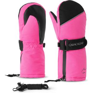 Caracaleap Toddler Kids Snow Mittens Waterproof Ages 2-7, Thinsulate Warm Boys Girls Winter Ski Mittens for Kids (Pink)