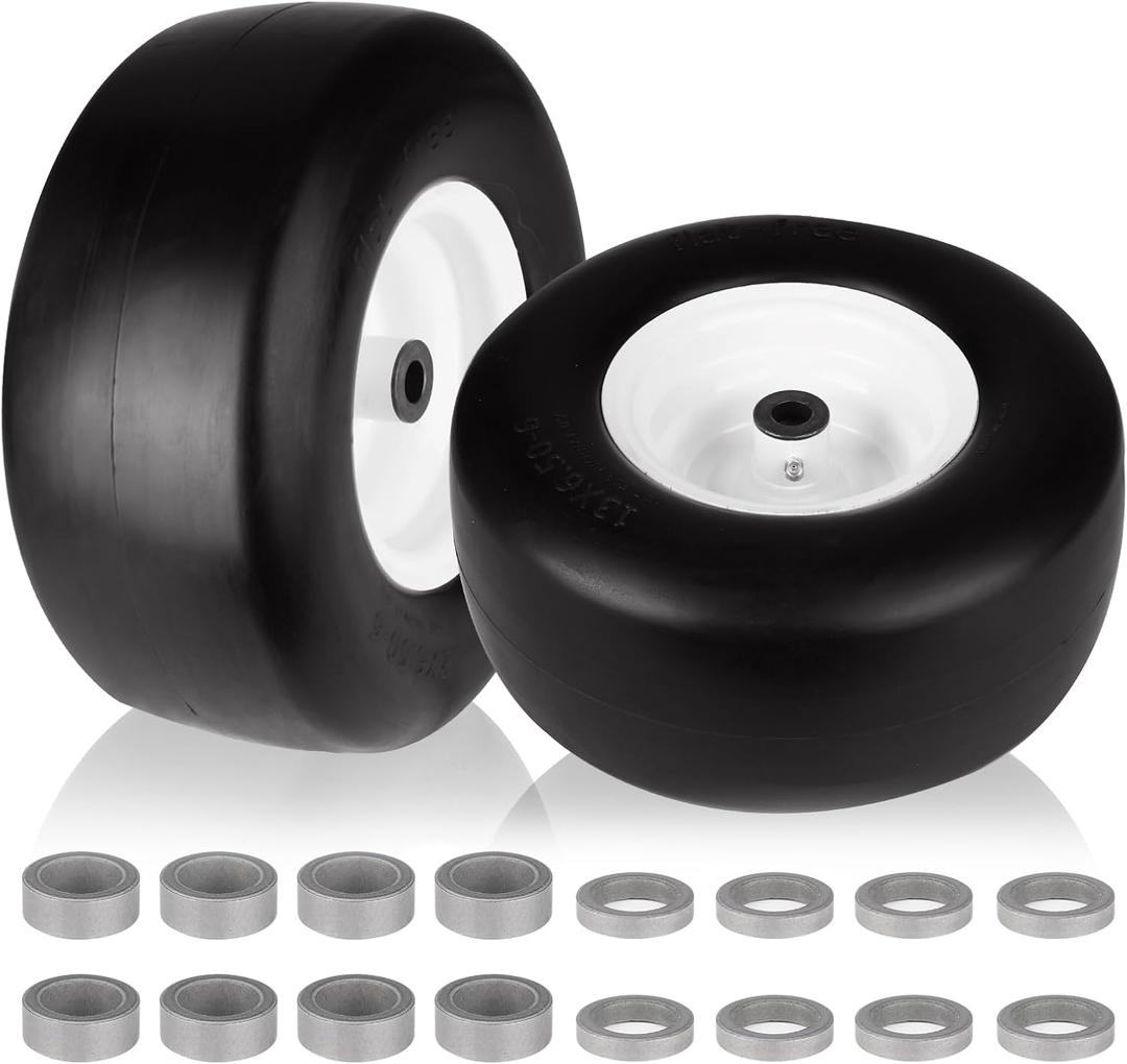 13x6.50-6" Flat Free Lawn Mower Tires and Wheels Rim for Commercial Lawn Mower Deck 38"-68" Garden Tractor | Hub Length 4"-7.1" | Bore ID 3/4"2 PCS