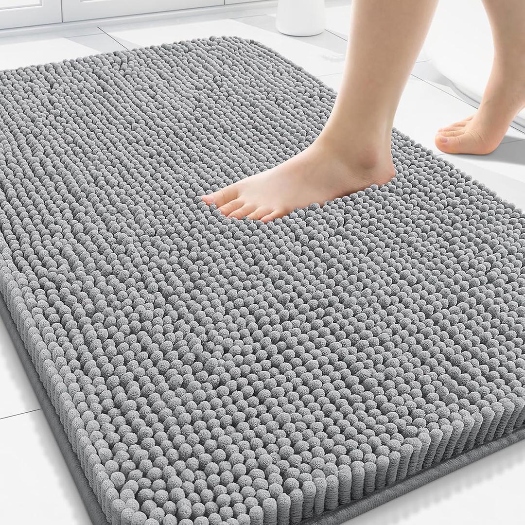 Arotive Bathroom Rugs 30x2, Extra Soft Absorbent Shaggy Chenille Bath Rugs, Machine Washable Rubber Backing Non-Slip Bath Mats for Bathroom Floor Tub and Shower, Home Decor Accessories,Light Grey