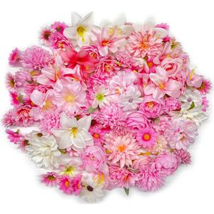 Artificial Flowers Heads for Crafts Pink White Fake Flowers Bulk Silk Roses - DIY Home Spring Garden Floral Party Wildflower Garland Hanging Decoration Small Silk Faux Flowers Heads 3-8cm (Pink White)