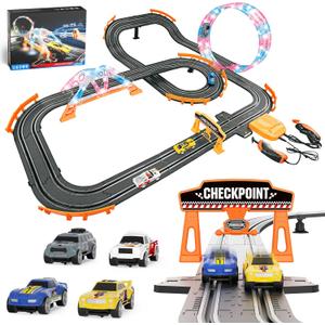 2-in-1 Slot Car Race Track Sets - Electric Race Car Track with 4 High-Speed Racing Cars, Dual Racing Game Lap Counter Circular Overpass Tracks, Remote Control Cars Toys/Gift for Boys Kids Ages 8-12