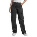 Womens Black Baggy Cargo Pants Relaxed Fit Straight Wide Leg Cotton Hiking Pants Size 16