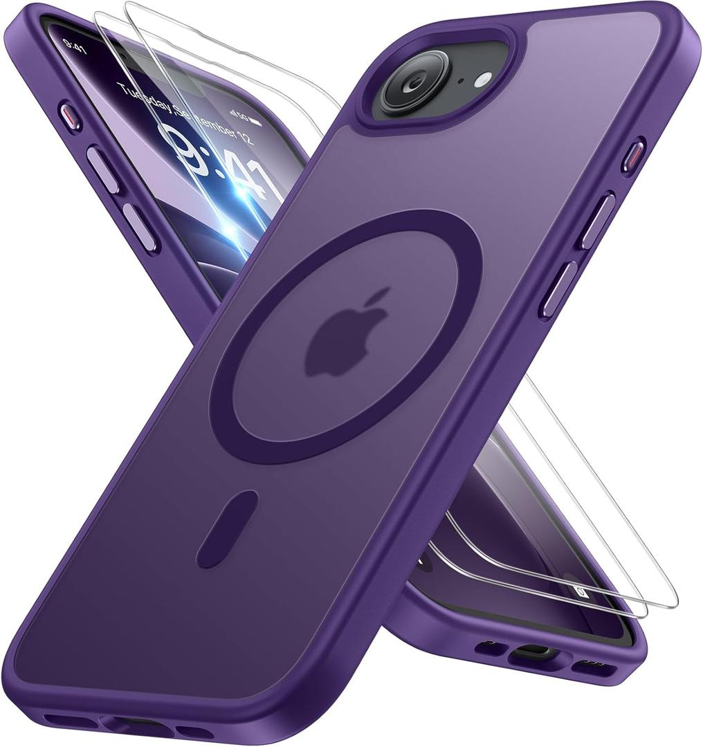 Miracase for iPhone 16e case & iPhone 17e Case for MagSafe [with 29H+ Screen Protectors] TOP Military-Grade Protection Shockproof with Velvet Touch for iPhone 16e/17e Phone Case 6.1", Dark Purple