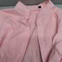 Alimens & Gentle Men's Cotton Linen Shirts Long Sleeve Button Down Shirt Band Collar Beach Shirts (Pink, M)