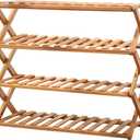 Bamboo Shoe Rack 4 Tier Collapsible - Shoe Rack for Entryway, Without Installation Storage Shelf Rack Perfect for Entryway Corridors Front Door Living Room Kitchen, Original Color, 9.8 x 26.7 x 26.7 inches