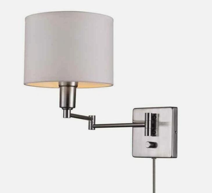 Globe Electric Bernard 1-Light Brushed Steel & White Plug-In Or Hardwire Wall Sconce Fixture