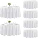 Fokitut 6 Pack Round Tablecloth, 132 Inch, Stain Resistant and Wrinkle Polyester Table Cloth, Fabric Table Cover for Kitchen Dining, Wedding, Party, Holiday Dinner-White