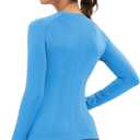 MathCat Workout Seamless Shirts for Women Long-Sleeved Yoga Running Breathable Thumb Holes Tops (Blue, XS)