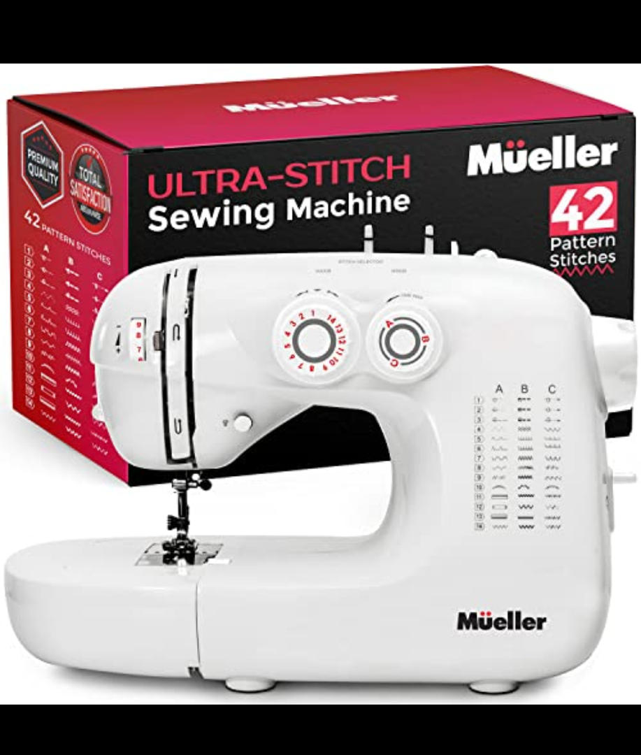 Mueller Machine For Sewing,110 Stitch Applications, Foot Pedal, LED Light, Buttonhole, Button & Zipper Sewing, User friendly, Thread Cutter and Removable Accessories Storage, White