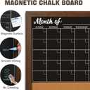 4 THOUGHT Chalkboard Calendar Corkboard Combo, 24" x 36" Large Bulletin Board Magnetic Calendar Chalkboard for Wall Combination Board Monthly Planner Rustic Brown Frame 4 Markers 8 Magnets 10 Pushpins