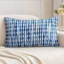Merrycolor Boho Throw Pillow Covers 2012 Inch,Chenille Fabric Striped Square Decorative Sofa Couch Pillow Covers Vibrant Boho Bohemian Style for Living Room Bedroom(Blue -White, (Pack of 1)