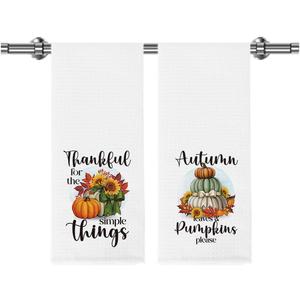 2Pcs Pumpkin Maple Leaves Fall Kitchen Towels Fall Kitchen Decor for Home Seasonal Autumn Thanksgiving Harvest Gifts Waffle Weave Dish Tea Hand Towels for Farmhouse Kitchen Bathroom 14 x 23 Inches