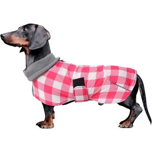 Dachshund Coats Waterproof Suitable for Dachshunds Sausage Weiner Dog Winter Coat Padded Fleece Puppy Snowsuit with Adjustable Bands Reflective Stripe - Plaid Pink - S