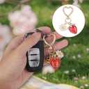 Tinoaly 3pcs Cute Strawberry Keychain, Zinc Alloy Strawberry Bag Charm Heart Rabbit Flower Key Ring Bee Fruit Key Chain Keyring for Purse Handbag Backpack