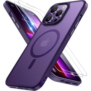 Miracase Magnetic Series for iPhone 13 Pro Max Case [Compatible with MagSafe] [with 2X Screen Protectors] Military-Grade Protection, Anti-Fingerprint, Phone Case for iPhone 13 Pro Max, Dark Purple