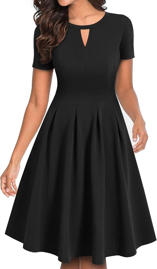 YATHON Women's Vintage Floral Flared A-Line Swing Casual Party Dresses with Pockets (M)