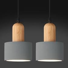 LBSQJ Modern Cement Pendant Lights Grey Chandelier Wooden Ceiling Lamps for Kitchen Island Bedroom Dining Room Living Room bar（2 Pack）