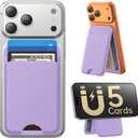 for MagSafe Wallet with Stand, 5 Card Holder, Slim Leather Magnetic Wallet for iPhone 17/16/15/14/13/12 Pro Max Plus Air Series, 3 Card Slots & 1 Cash Slot,Purple