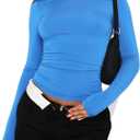 Women's Casual Basic Crop Tops Slim Fit Long Sleeve Crew Neck Solid Color Fall Pullover Shirts Tight Tee, Size S