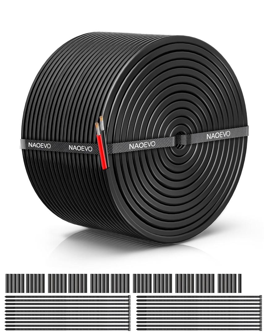 NAOEVO 20 Gauge Wire 2 Conductor Electrical Wire, 20 AWG Stranded PVC Cord, 12V Low Voltage/Tinned Copper/Flexible Cable for Automotive Wiring, Lamp Cord, Marine Cable (100FT)