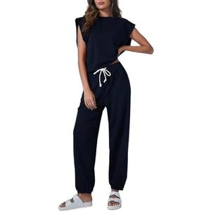 Tankaneo Women's Summer 2 Piece Outfits Casual Lounge Sets Oversized Sleeveless Tops Sweatpants with Pockets Pajama Sets M