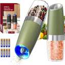 CIRCLE JOY Gravity Electric Salt and Pepper Grinder Set Automatic Salt and Pepper Grinder Set with LED Light, Battery Operated, Adjustable Coarseness, Large Capacity, for Home Kitchen BBQ, Green