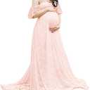 ZIUMUDY Photography Maternity Dress Off Shoulder Lace Baby Shower Pregnant Wedding Dress, Light Salmon, Size XL