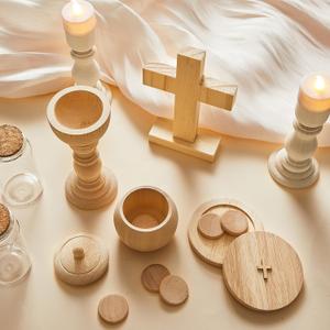 Sliner Catholic Gifts for Kids Mass Kit Wooden Mass Play Set My First Communion Gift Catholic Toys Set Baby Holy Baptism Gifts for Children Priest Churches Birthday Easter Party Decor(Simple Color)