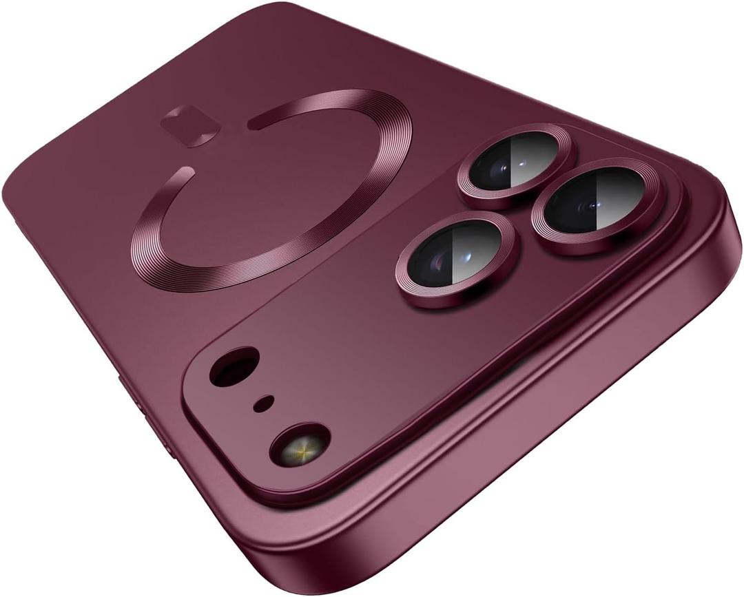 Misscase Magnetic for iPhone 17 Pro Case,Comes with Camera Lens Protector,Compatible with Magsafe,Soft TPU Full Protection Slim Smooth Bumper Shockproof Phone Cover Wine Red