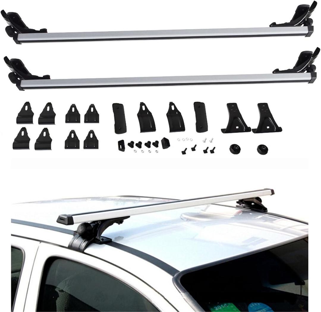 48 Inch Universal Car Top Roof Cross Bar Luggage Cargo Rack with 3 Kinds Clamp Silver Aluminum 