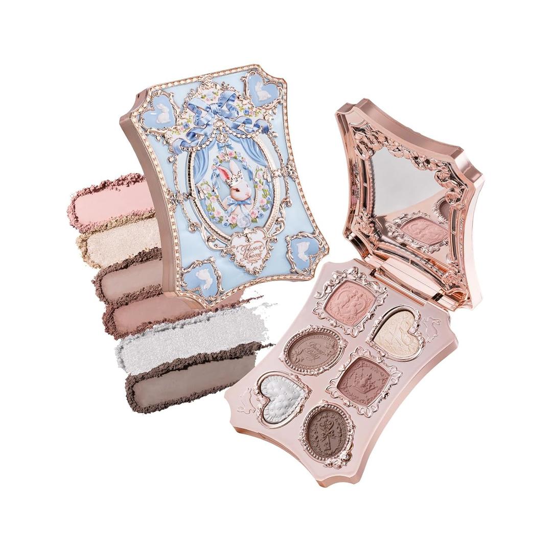 Flower Knows Bunny Garden 6-Color Makeup Palette,Soft Pink Face Makeup with 4 Matte + 2 Shimmer Shades,Blendable & Smooth,Cute Make Up Gift,0.23 oz(01 White Bunny)