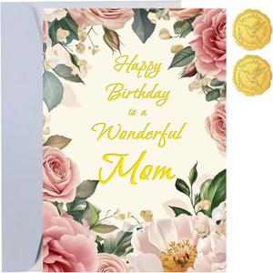 Happy Birthday Card for Mom - Double-layer card, Design with Gold Foil text, with envelope and Envelope sticker Heartfelt Message（5.6 x 8.1”）
