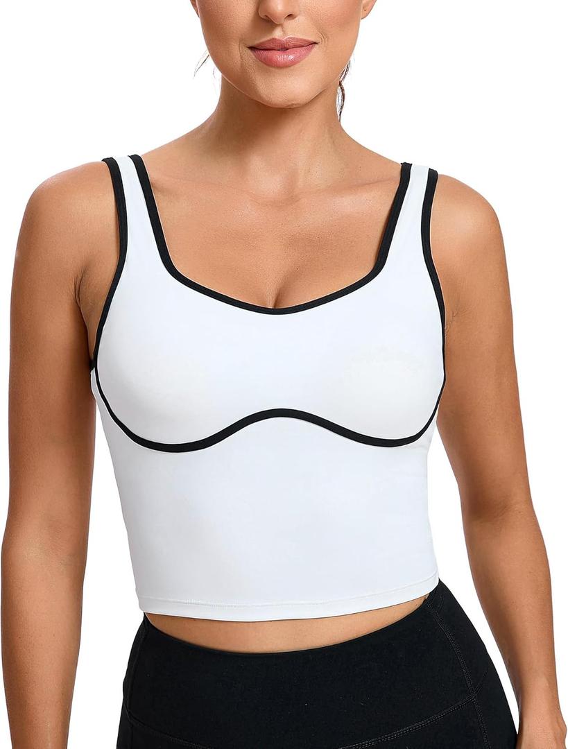 RUNNING GIRL Sports Bras for Women,Longline Workout Crop Tank Tops Padded with Built in Shelf Padded Sports Bra (XX-Large, White)