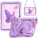 for Samsung Galaxy Tab A9 Plus Case Kids Girls Galaxy Tab Case with Screen Protector Kickstand Shoulder Strap Butterfly Shockproof Cover for Samsung A9 Plus Tablet Cover 11 inch 2023 (Purple)