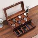 ProCase Watch Box, 12 Slot Mens Watch Case With Drawer, 2-Layer Watch Display Case With Glass Lid, Mens Jewelry Box Storage Holder Organizer, Birthday Valentine Gifts for Men -12Slot, Espresso