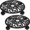 2 Pack Plant Caddies Heavy Duty Cast Iron Flowerpot Holder, Flower Stand Round Planter Holder with Wheels 11 inch