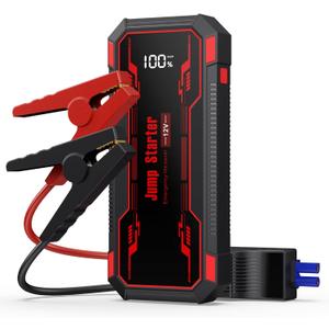 Car Jump Starter 6000A Car Battery Jump Starter Portable,12V Battery Jumper Starter Portable(10.0L Gas/8.0L Diesel),LCD Display Jump Box Jump Starter Battery Pack with Jumper Cables & Flashlight-Red (A-Red)