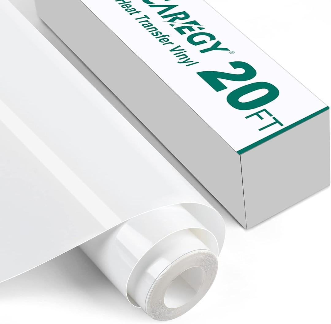 CAREGY Heat Transfer Vinyl HTV Iron on Vinyl for T-Shirts 12 Inches by 20 Feet Roll (White)